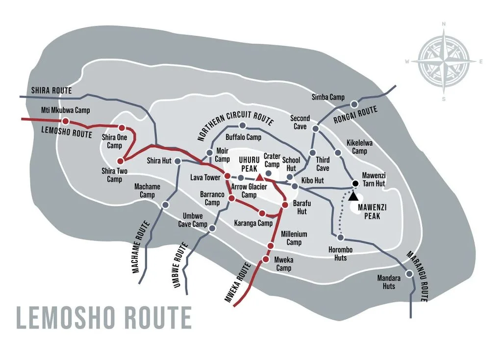 7 lemosho route map 1024x705